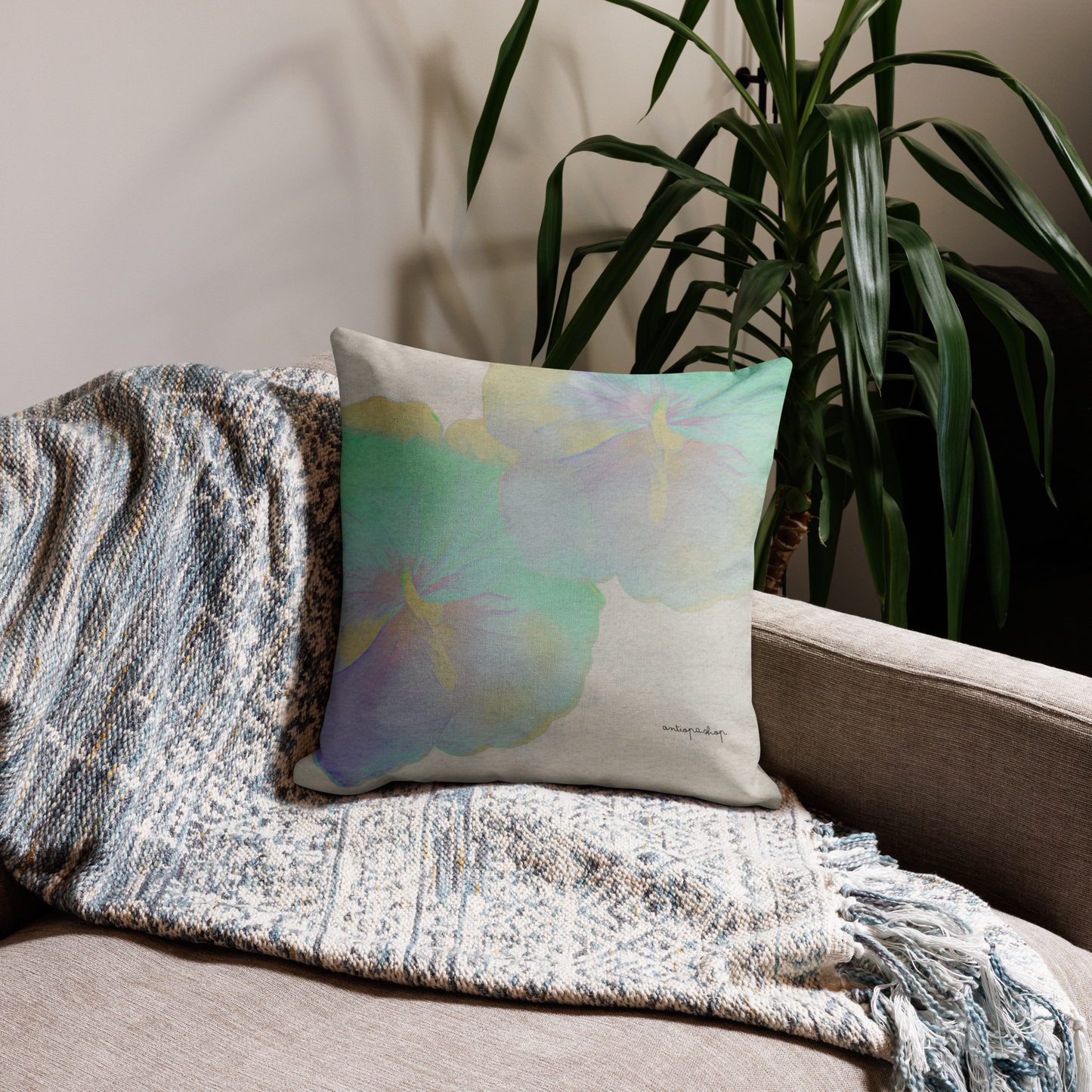 Premium Cushion Cover (Misty Emerald Hibiscus)