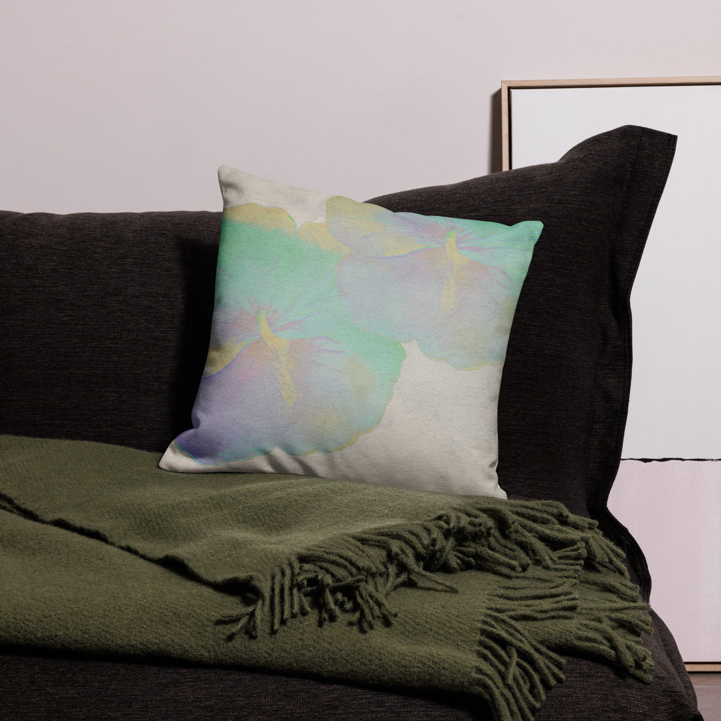 Premium Cushion Cover (Misty Emerald Hibiscus)